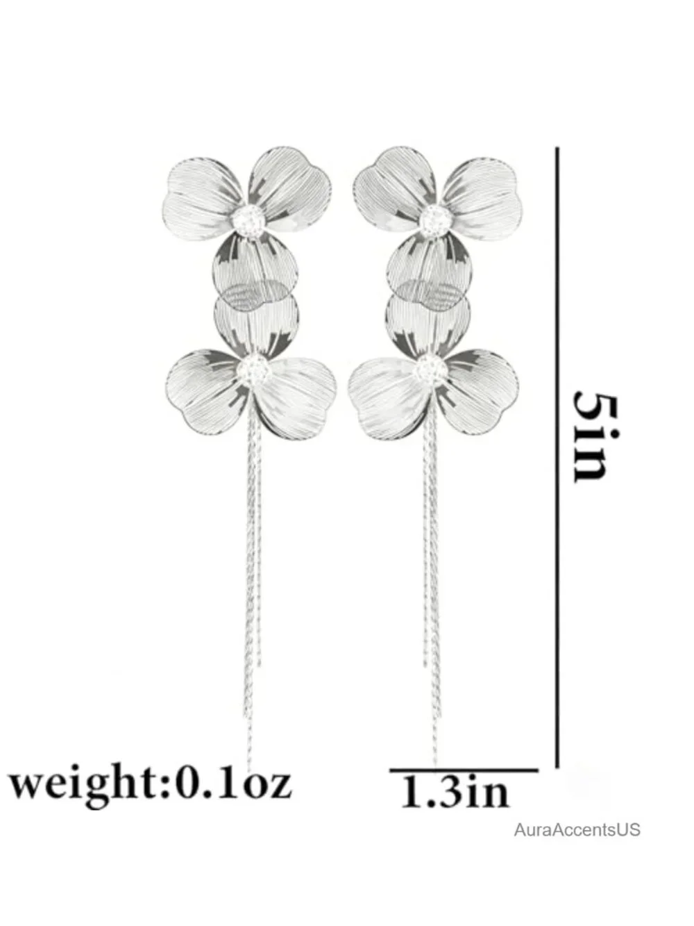 Metal Double Flower Tassel Dangle Earrings for Women Long Statement Drop